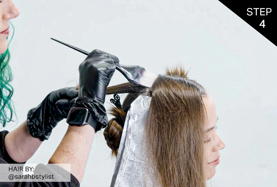 Step 4 Applying the Base Formula to all four quadrants of Female Model's Hair
