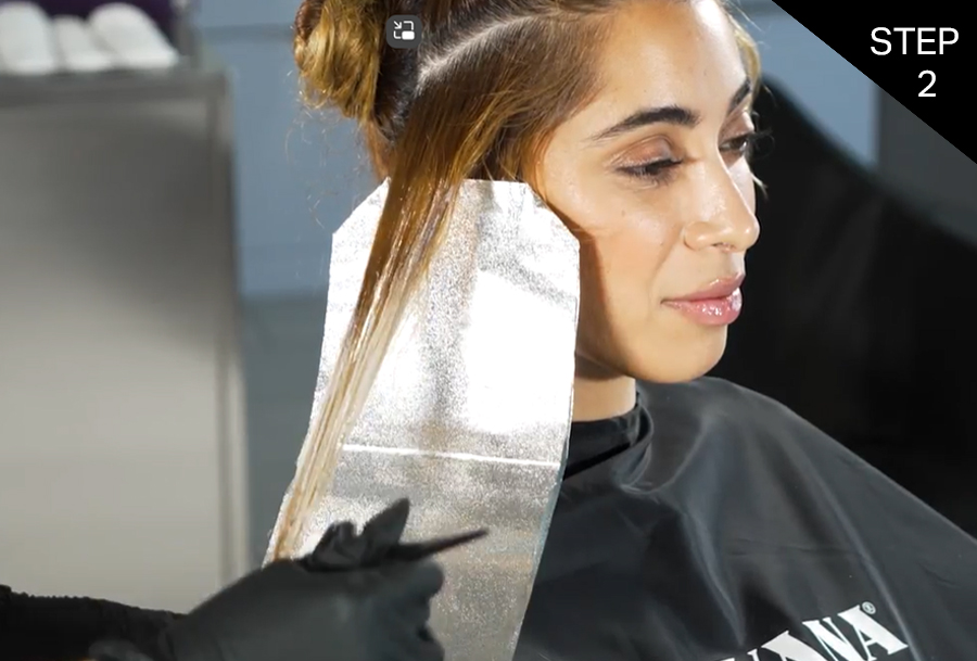 Lightening formula applied with free-hand balayage