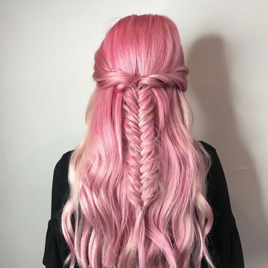 Pretty In Pink Fishtail Braid, image by @vidogisalon on Instagram