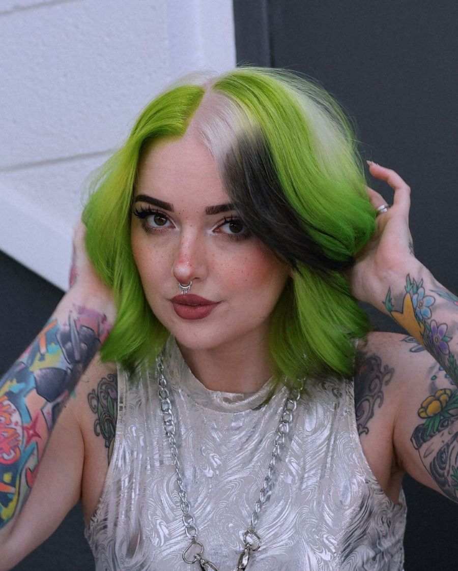 Electric Lime Hair Color Blocking, image by @afterglow.ash on Instagram