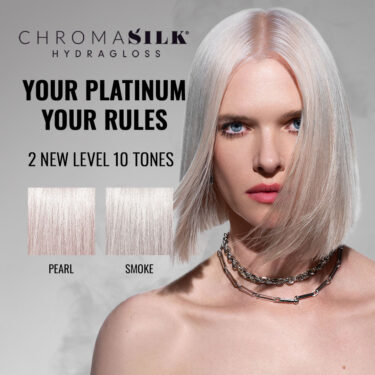 Female with HydraGlos Level 10 Pearl hair in PRAVANA News