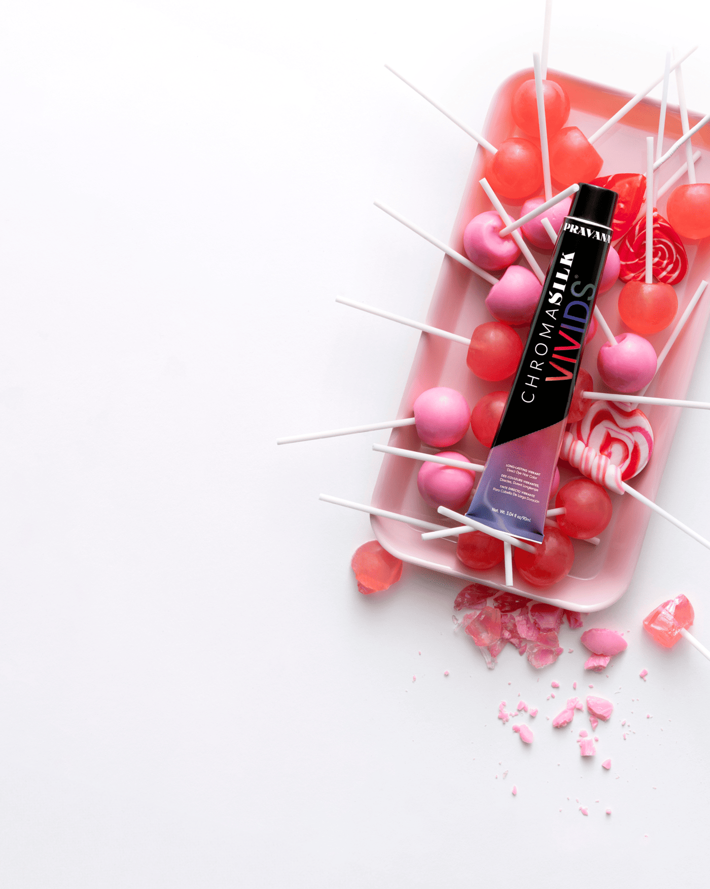 Variety of pink lollipops with ChromaSilk VIVIDS Original tube on top