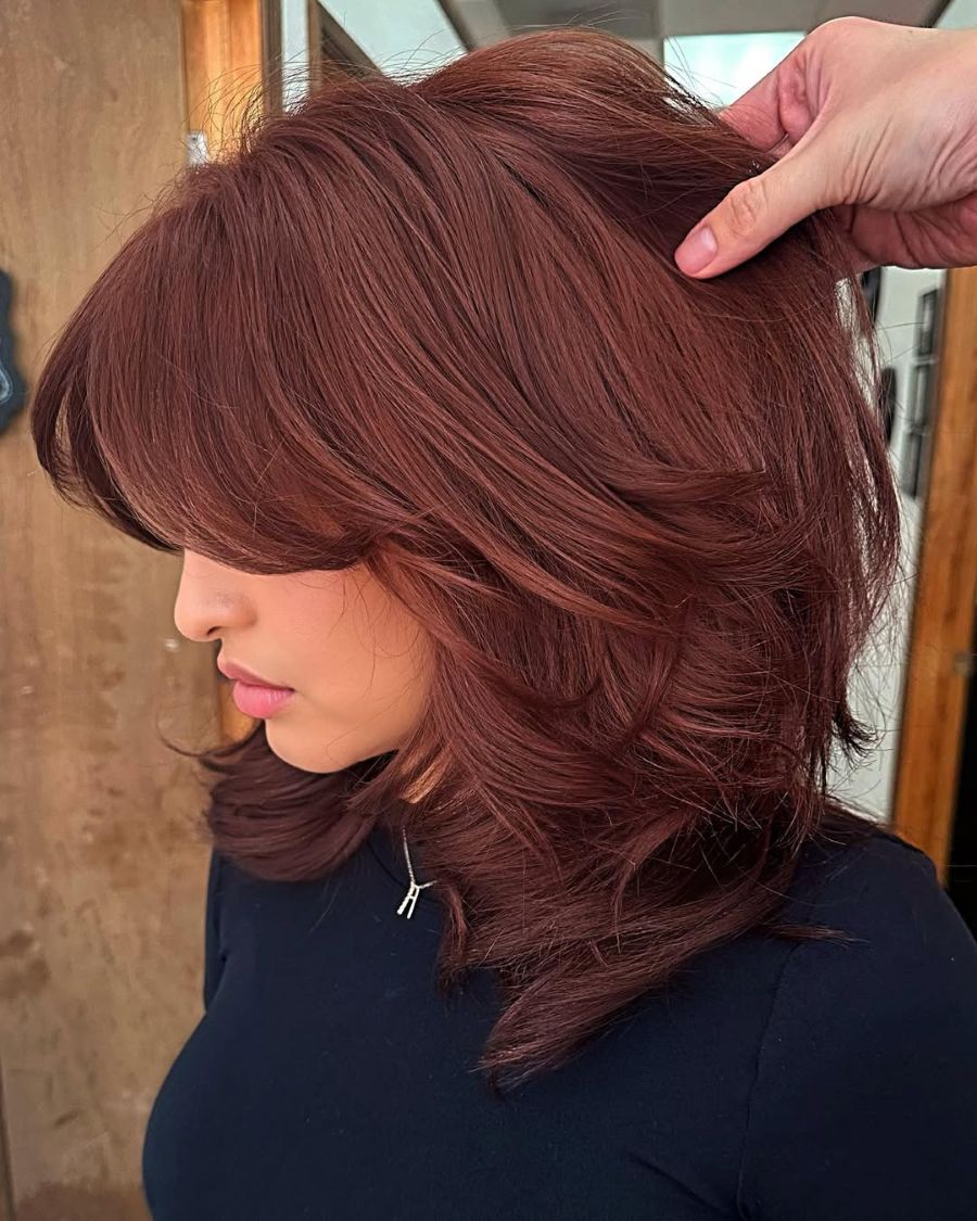 Glossy all over auburn Cowboy Copper hair.